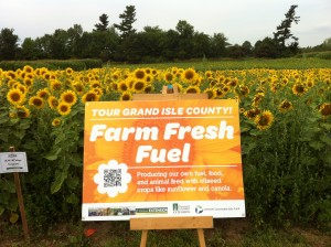 A roadside sign informs passerby of the Farm Fresh Fuel project in Grand Isle County, Vermont. Photo credit: VSJF